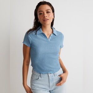 Madewell crinkle polo crop tee blue